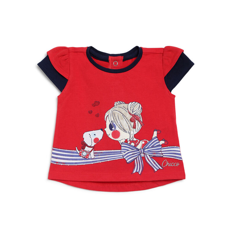 Girls Medium Red Short Sleeve Knitted T-Shirt image number 0